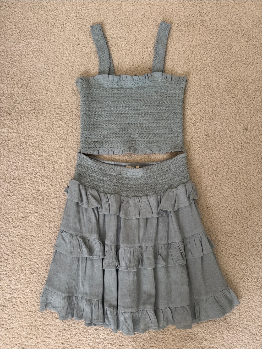 Smocked Ruffle Two-Piece Set — Dusty Sage